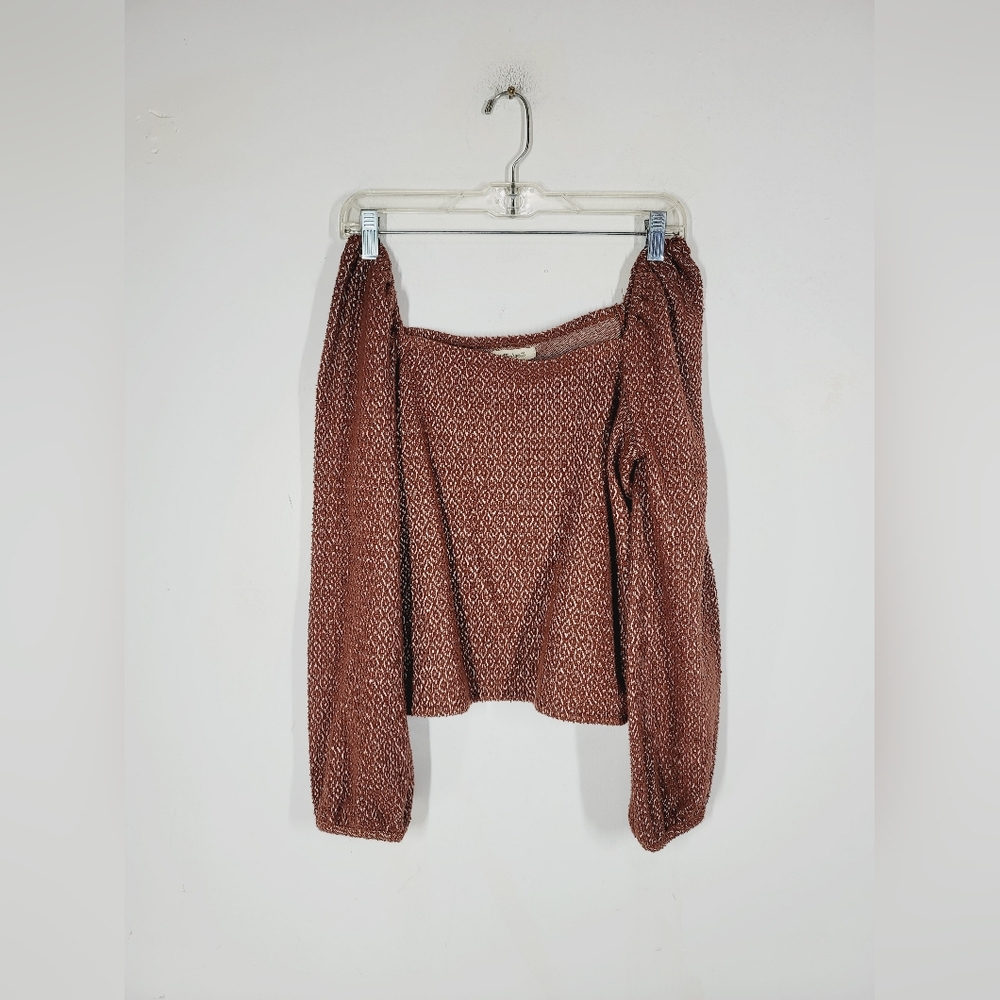 Madewell Jacquard Puff-Sleeve Crop Top, Size Small - Picture 2 of 5